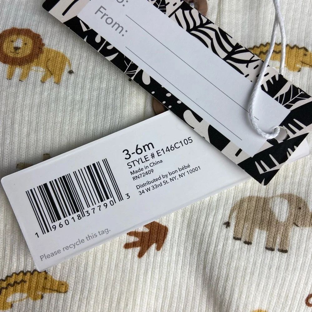 NWT 3 piece set Safari Cute Cotton Onesie matching leggings & cap